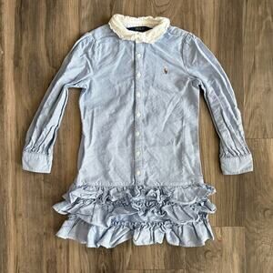 Polo Ralph Lauren Dress Girl's Size 5 Chambray Collared Ruffle